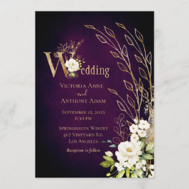 Invitation Élégant violet Floral Rustic Script Mariage