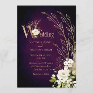 Invitation Élégant violet Floral Rustic Script Mariage