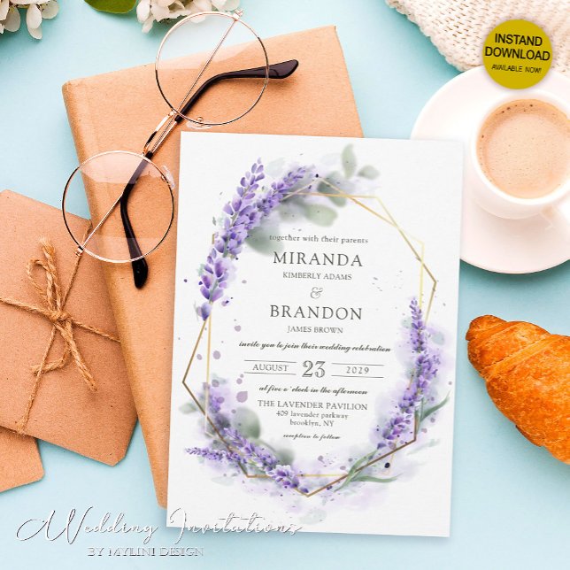 Invitation Élégant violet Lavande Aquarelle Mariage Floral (Créateur téléchargé)