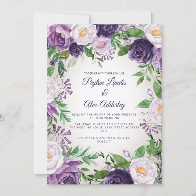 Invitation Élégant violet lavande Mariage de verdure (Devant)
