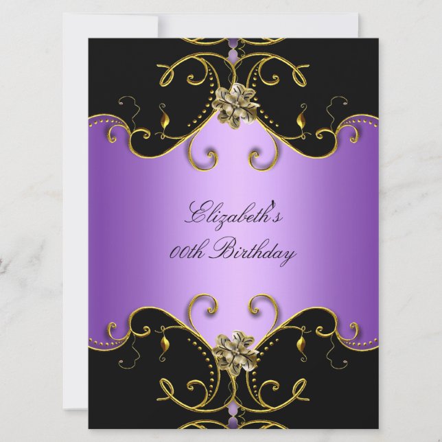 Invitation Élégant violet Lilac Black Gold Floral Anniversair (Devant)