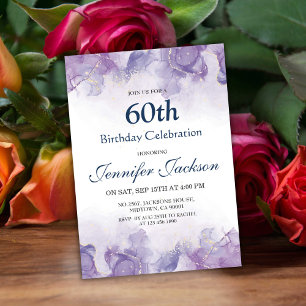 Invitation Élégant violet moderne et or floral 60e anniversai