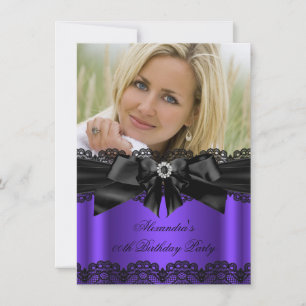 Invitation Elégant violet noir dentelle diamant Bow Anniversa