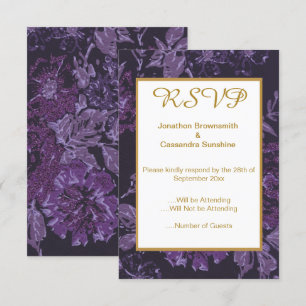 INVITATION ÉLÉGANT VIOLET NOIR FLEUR DE RSVP VINTAGE