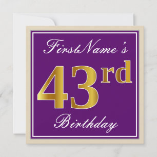 Invitation Elégant, Violet, Or Imitation 43e Anniversaire + N
