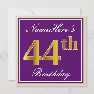Invitation Élégant, Violet, Or Imitation 44e Anniversaire + N