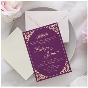 Invitation Élégant violet or Mariage musulman islamique