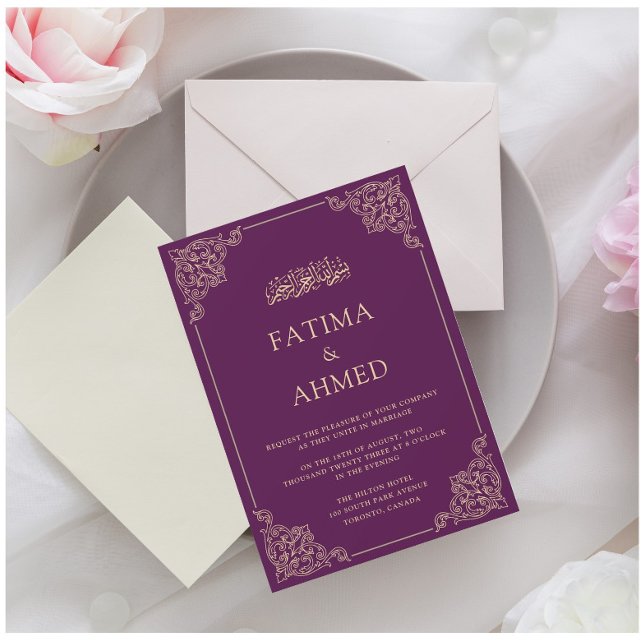 Invitation Élégant violet or Mariage musulman islamique (Créateur téléchargé)