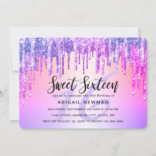 Invitation Élégant violet & parties scintillant rose goutte s