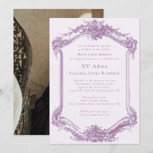 Invitation Elégant violet photo Quinceañera 15e anniversaire