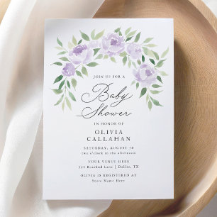 Invitation Élégant violet Rose Baby shower de pivoines floral