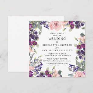 Invitation Élégant violet rose Carré Mariage