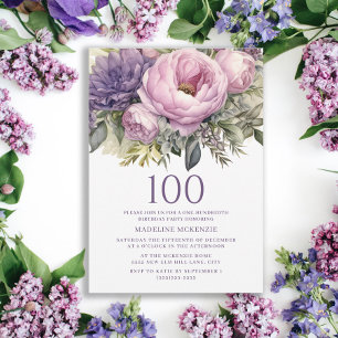 Invitation Élégant violet rose floral 100e anniversaire