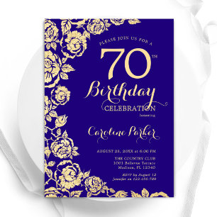 Invitation Elégant violet Roses d'or 70e anniversaire