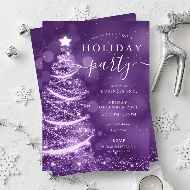 Invitation Elégant violet sapin de Noël Société vacances (Elegant Purple Christmas Tree Company Holiday Invitation)
