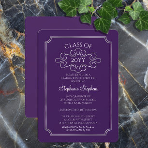 Invitation Élégant violet   Silver College Graduation Party