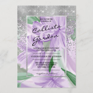 Invitation Élégant violet vert argenté Mariage de Parties sci