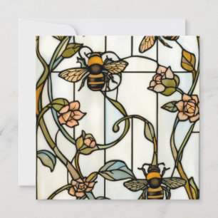 Invitation Élégant vitrail botanique art nouveau avec abeille