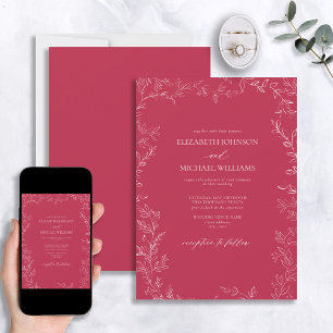 Invitation Élégant Vivid moderne Magenta minimal Mariage feui