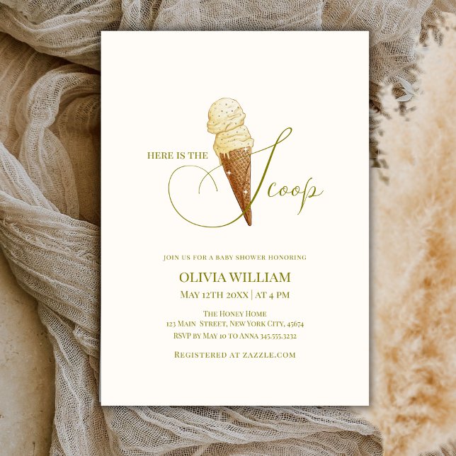Invitation Élégant Voici le Baby shower de crème glacée Scoop (Elegant Here's The Scoop Ice Cream Baby Shower Invitation)