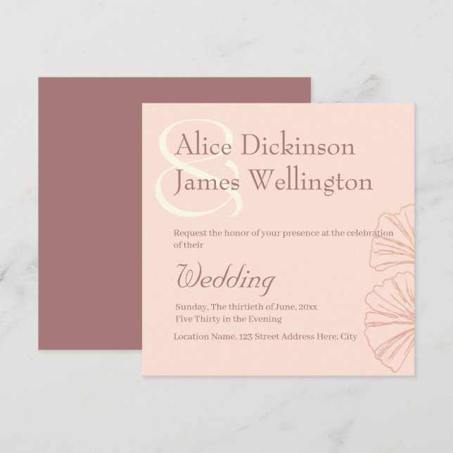 Invitation Elegant Warm Pinkish Earth Tones Ginkgo Wedding (Devant / Derrière)
