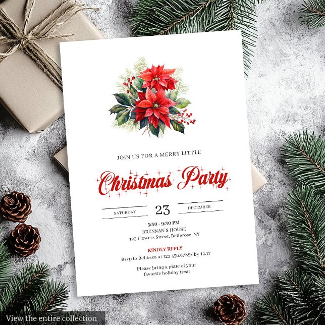 Invitation Elegant Watercolor Christmas Bouquet Holiday  (Elegant Watercolor Christmas Bouquet Holiday Invitation)