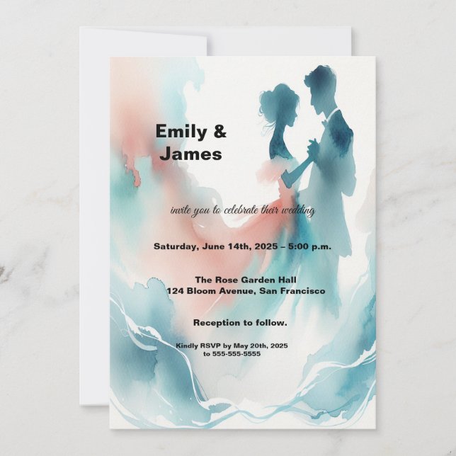 Invitation Elegant Watercolor Dancing Couple Wedding Invitati (Devant)