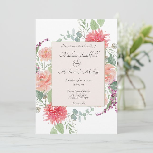 Invitation Elegant  Watercolor Floral Bouquet  (Debout devant)