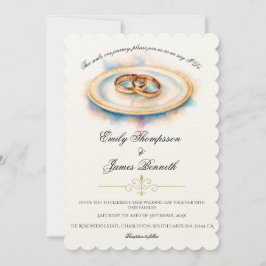 Invitation Elegant Watercolor Golden Rose Wedding Rings
