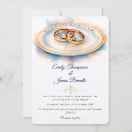 Invitation Elegant Watercolor Golden Rose Wedding Rings