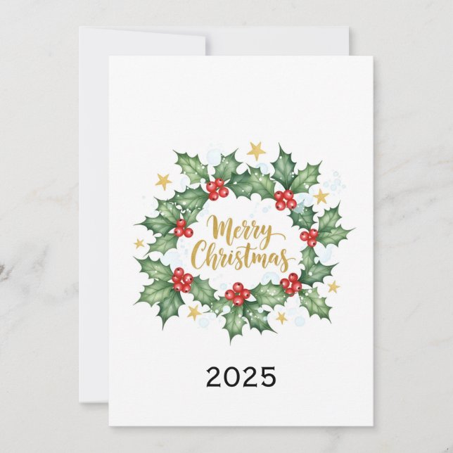 Invitation Elegant Watercolor Holly Merry Christmas (Devant)