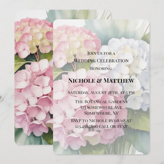 Invitation Elegant Watercolor Hydrangea Wedding Celebration  (Devant / Derrière)