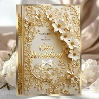 Invitation Elegant Wedding Book Ornate Gold White Floral