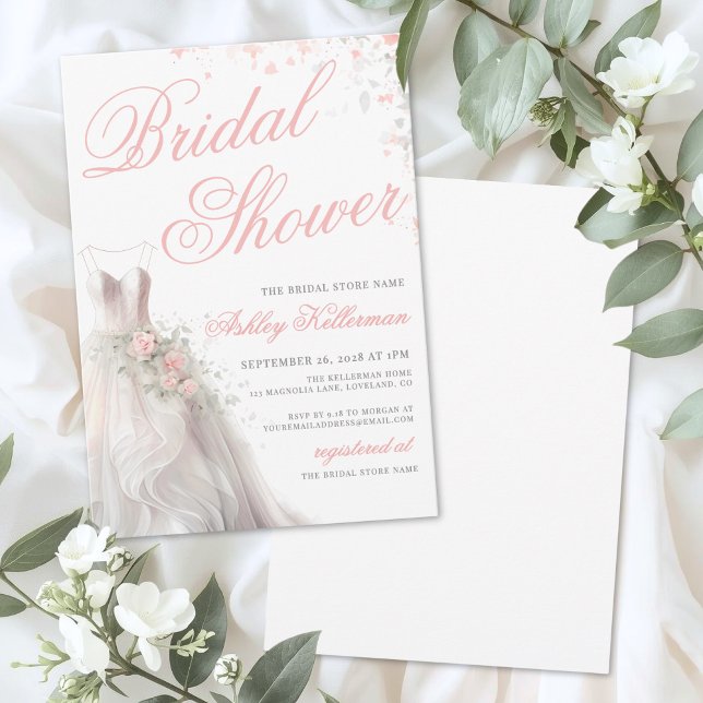Invitation Elegant Wedding Dress Bridal Shower (Elegant Wedding Dress Bridal Shower Invitation)