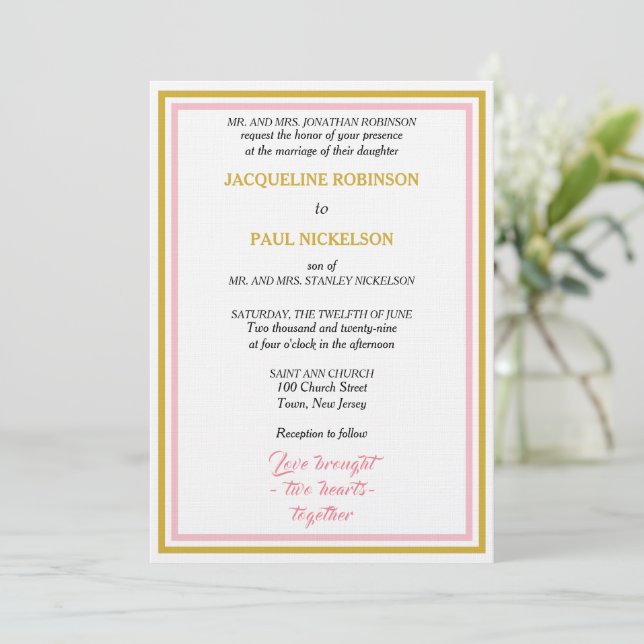 Invitation Elegant Wedding Geometric Pink Gold  (Debout devant)