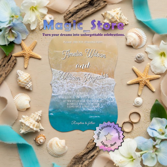 Invitation Elegant Wedding Sea Waves Sand Beach (Créateur téléchargé)