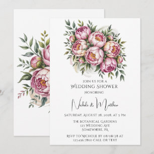 Invitation Élégant Wedding shower d'arrangement floral Peony
