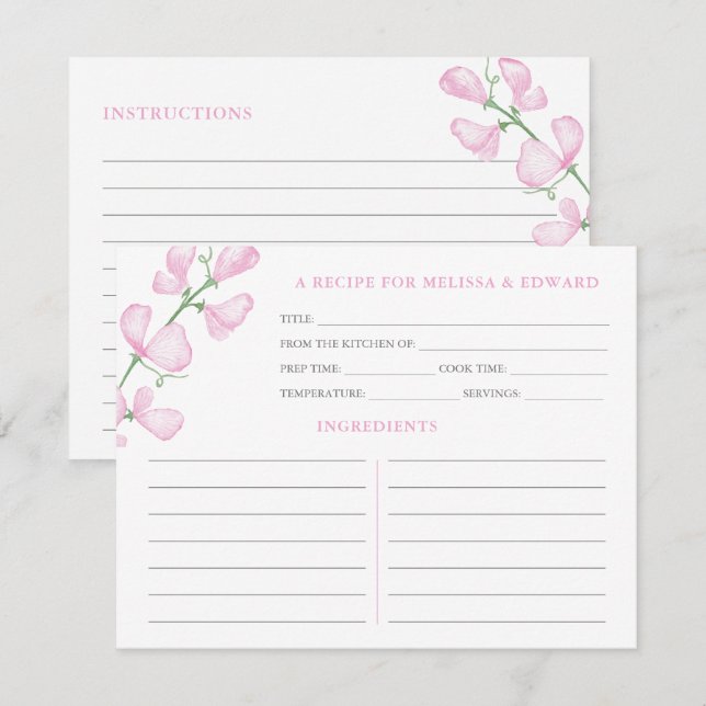 Invitation Elégant Wedding shower de recettes de fleurs roses (Devant / Derrière)