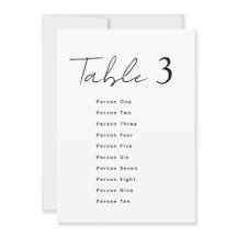 Elegant Wedding Table Number Script Seating Chart