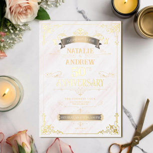 Invitation Elegant White and Gold Border Foil