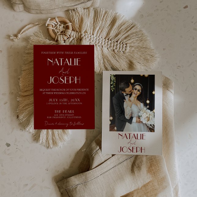 Invitation Elegant White Burgundy Minimalist Photo Wedding (Créateur téléchargé)