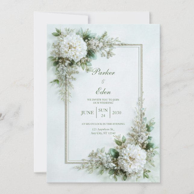 Invitation Elegant White Dahlia Botanical Frame Wedding (Devant)