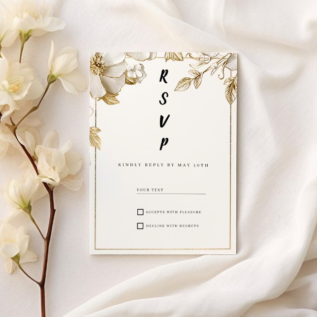 Invitation Elegant white gold flowers typography RSVP (Elegant white gold flowers typography RSVP )