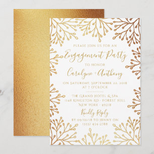 Invitation Élégant White & Gold Foil Floral Engagement Party