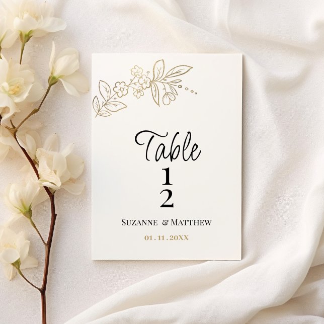 Invitation Elegant white gold simple floral Table Number (Elegant white gold simple floral Table Number)