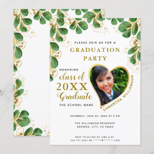 Invitation Elégant White Green Gold 2025 - Diplôme photo