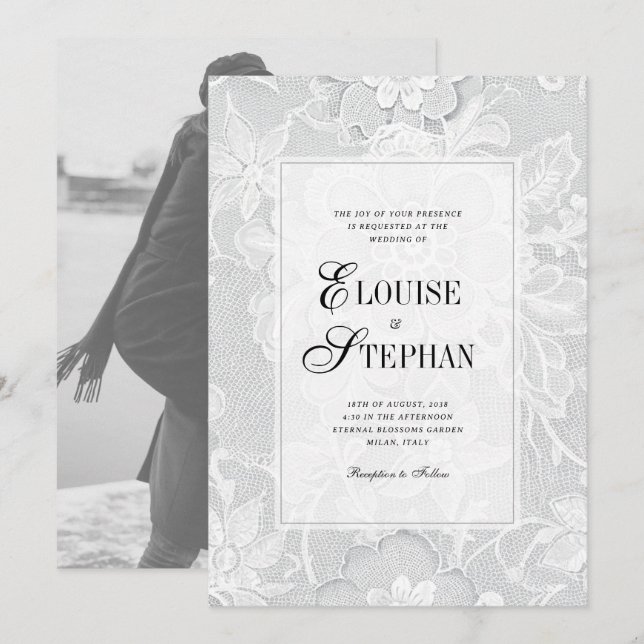 Invitation Elegant White Lace Wedding (Devant / Derrière)