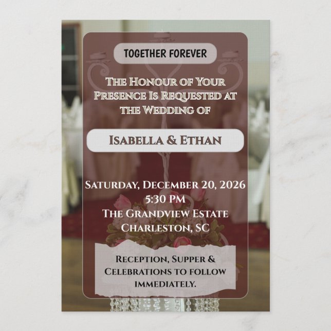 Invitation Elegant White Roses Reception Tables Classic Weddi (Devant)