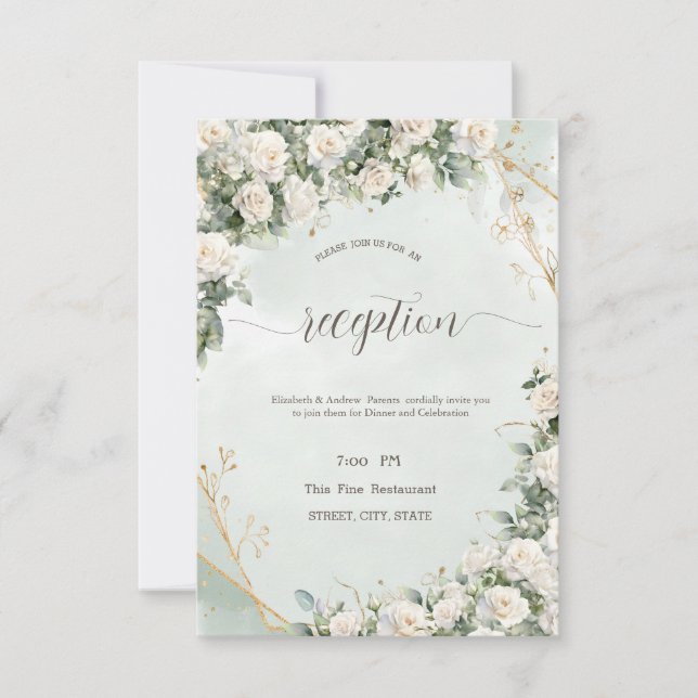 Invitation Elegant White Roses Wedding  (Devant)