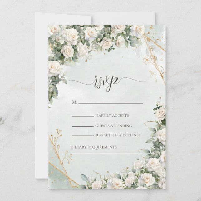 Invitation Elegant White Roses Wedding  (Devant)